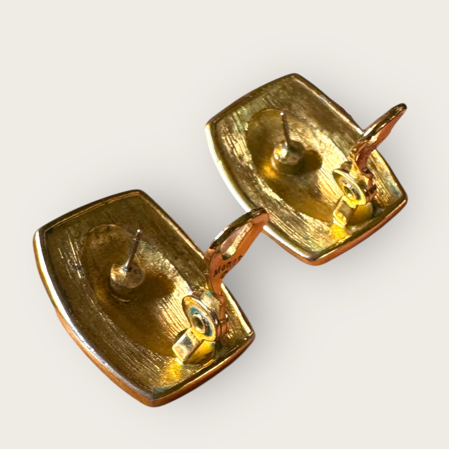 Vintage Monet Red Enamel Rectangular Earrings – Gold-Tone, Post + Comfort Clip