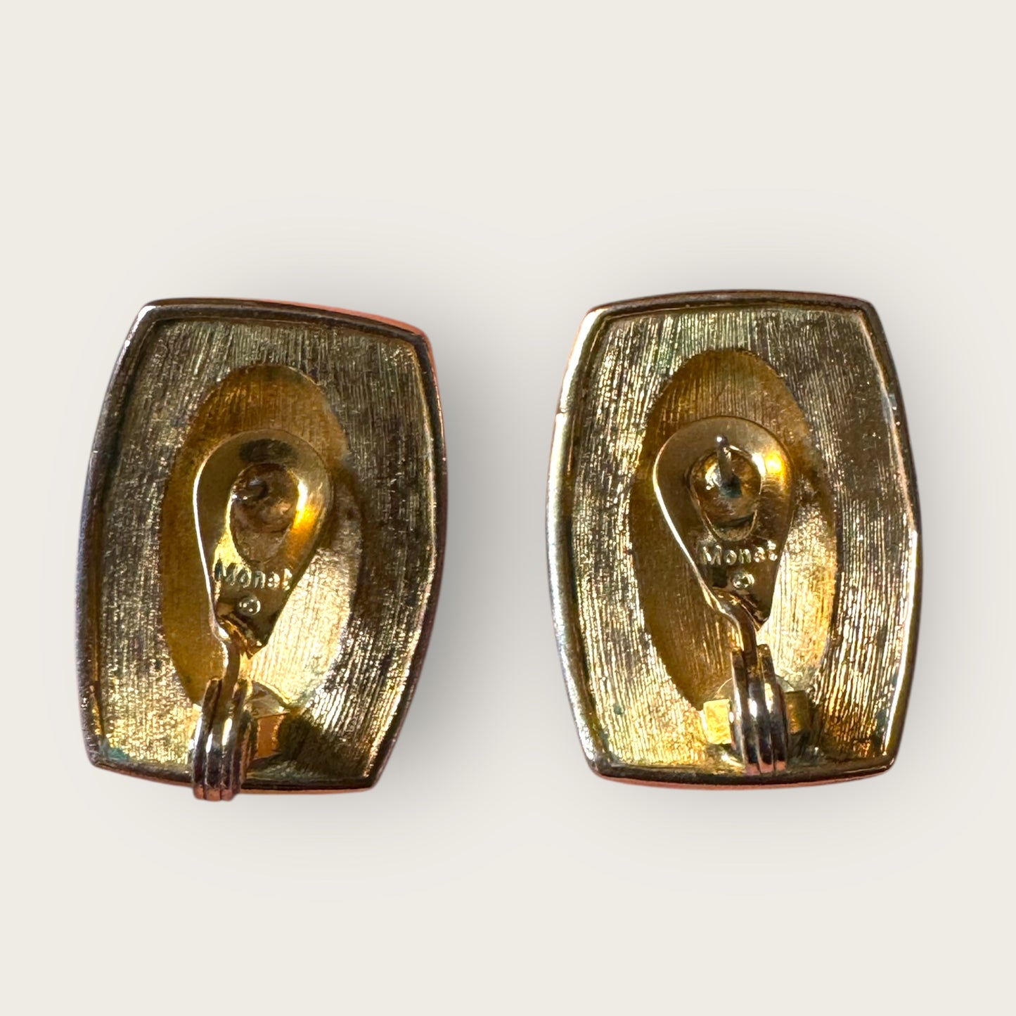 Vintage Monet Red Enamel Rectangular Earrings – Gold-Tone, Post + Comfort Clip