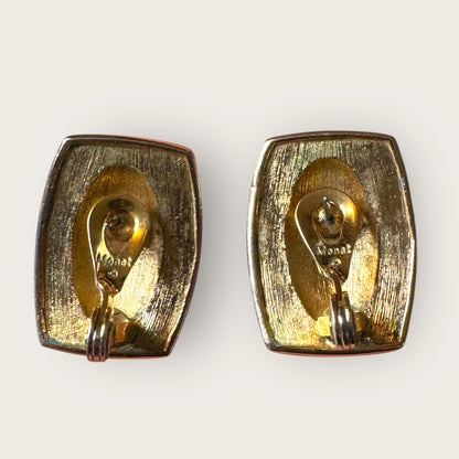 Vintage Monet Red Enamel Rectangular Earrings – Gold-Tone, Post + Comfort Clip