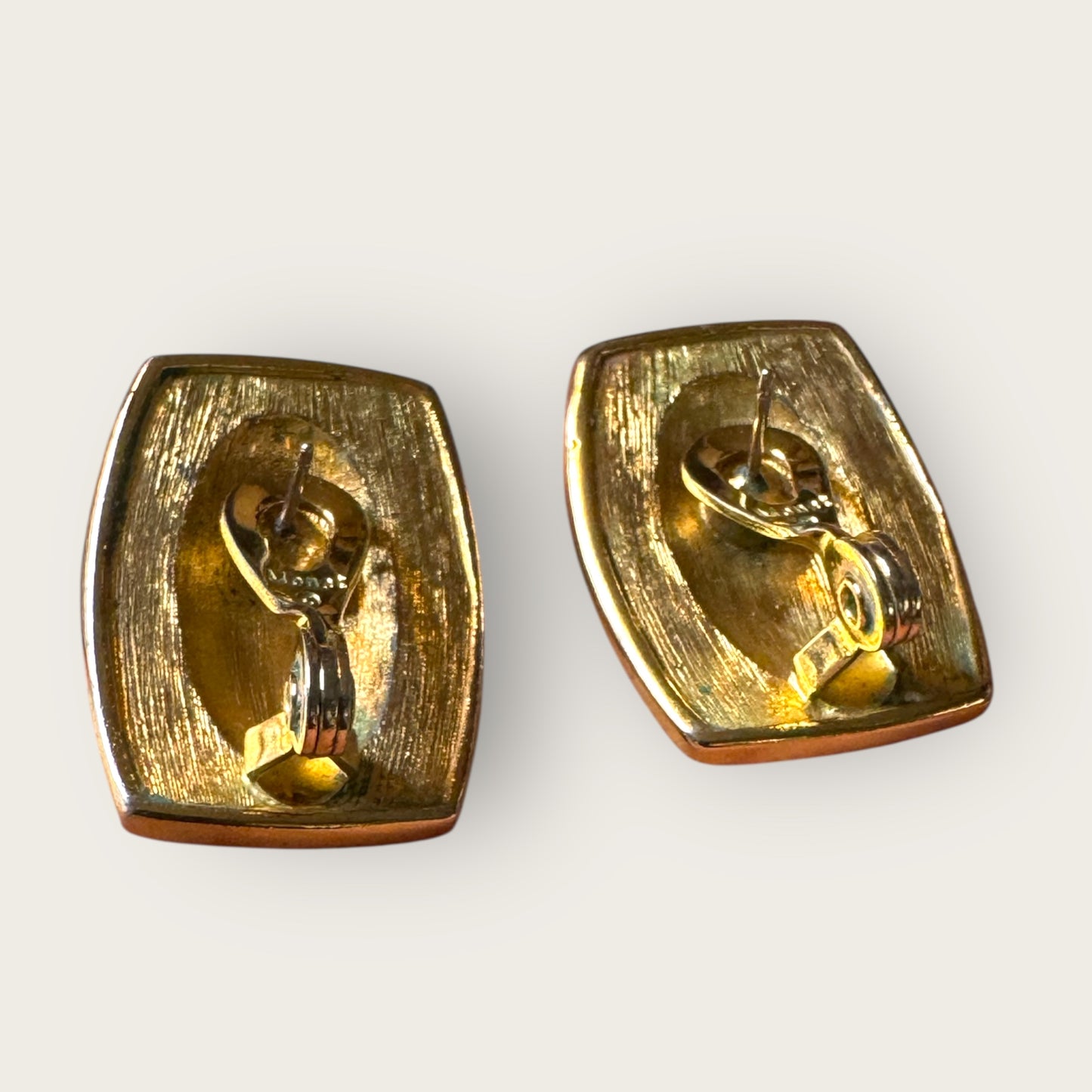 Vintage Monet Red Enamel Rectangular Earrings – Gold-Tone, Post + Comfort Clip