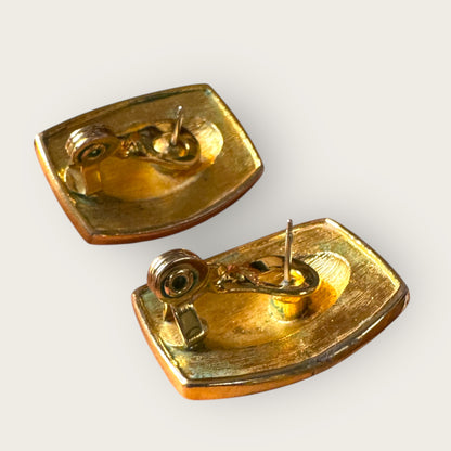 Vintage Monet Red Enamel Rectangular Earrings – Gold-Tone, Post + Comfort Clip