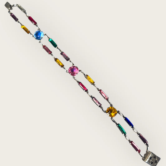 Vintage Sterling Silver Multi-Color Glass Line Bracelet