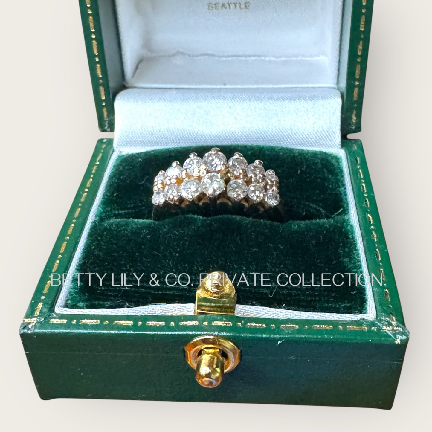 Vintage 14K Yellow Gold Triple-Row Diamond Cluster Ring | Private Collection
