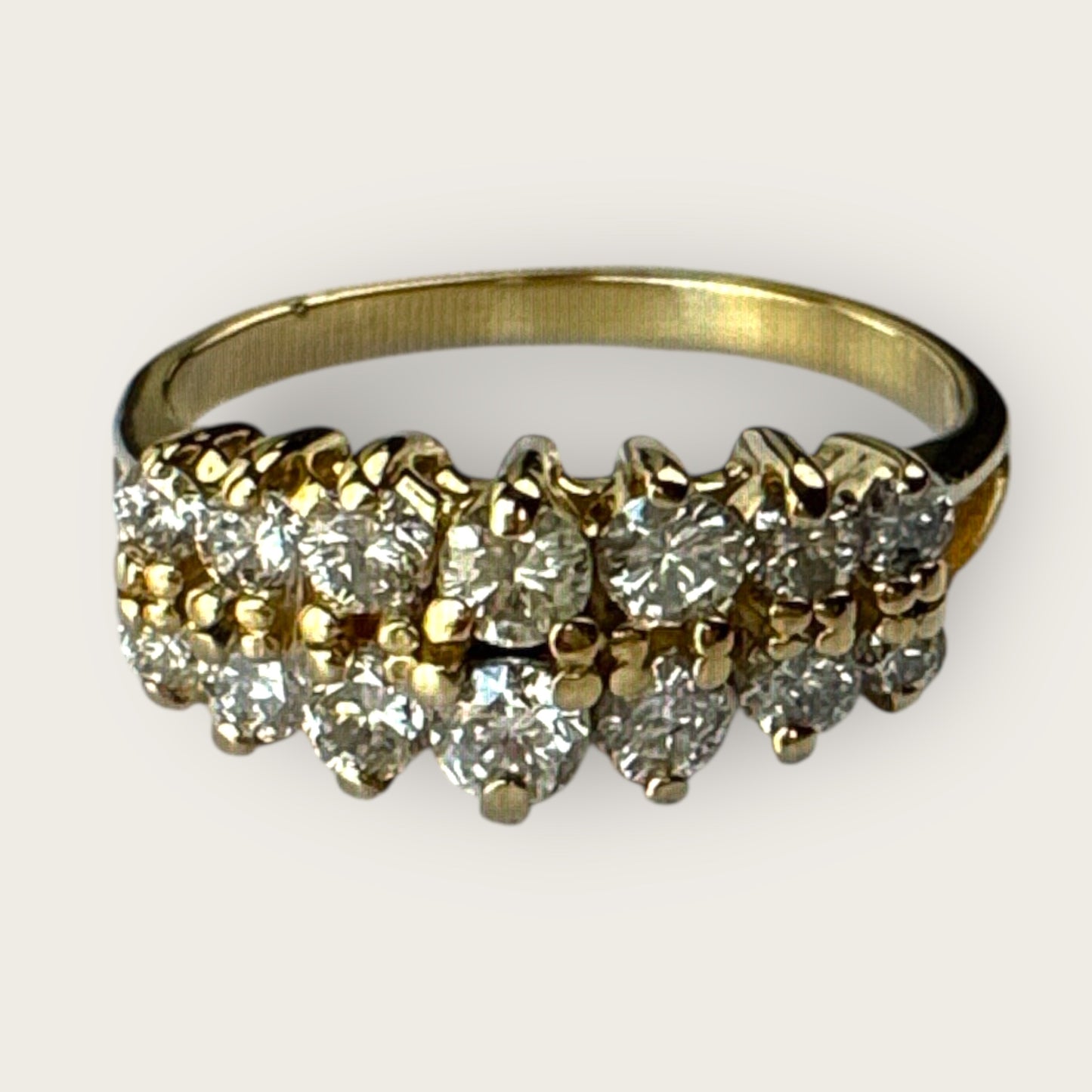 Vintage 14K Yellow Gold Triple-Row Diamond Cluster Ring | Private Collection
