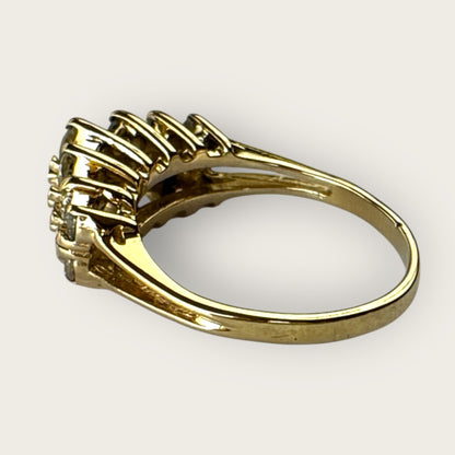 Vintage 14K Yellow Gold Triple-Row Diamond Cluster Ring | Private Collection