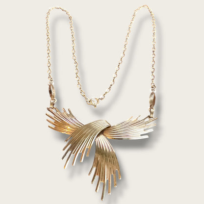 Vintage Loran Sim 14K Gold-Filled Ribbon Crest Necklace – Sculptural Mid-Century Design