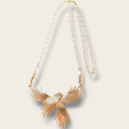 Vintage Loran Sim 14K Gold-Filled Ribbon Crest Necklace – Sculptural Mid-Century Design