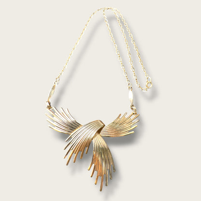 Vintage Loran Sim 14K Gold-Filled Ribbon Crest Necklace – Sculptural Mid-Century Design