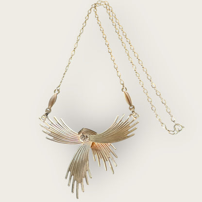 Vintage Loran Sim 14K Gold-Filled Ribbon Crest Necklace – Sculptural Mid-Century Design