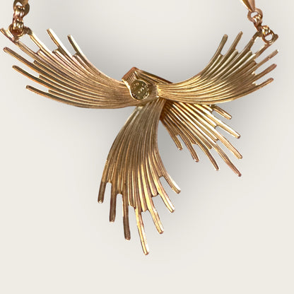 Vintage Loran Sim 14K Gold-Filled Ribbon Crest Necklace – Sculptural Mid-Century Design