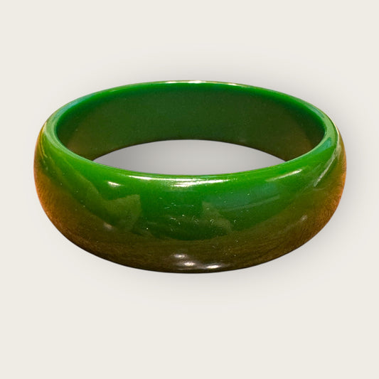 Vintage Authentic Bakelite Bangle – Deep Forest Green Marbled Catalin – 1930s–1940s Tested