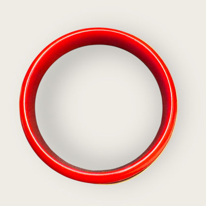 Vintage Authentic Bakelite Bangle – Cherry Red Catalin With Gold Laminate Band – 1930s–1940s Tested
