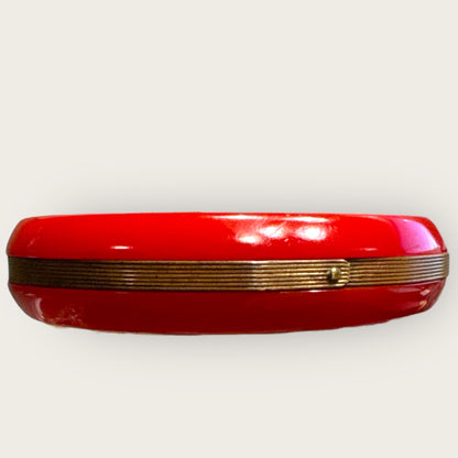 Vintage Authentic Bakelite Bangle – Cherry Red Catalin With Gold Laminate Band – 1930s–1940s Tested