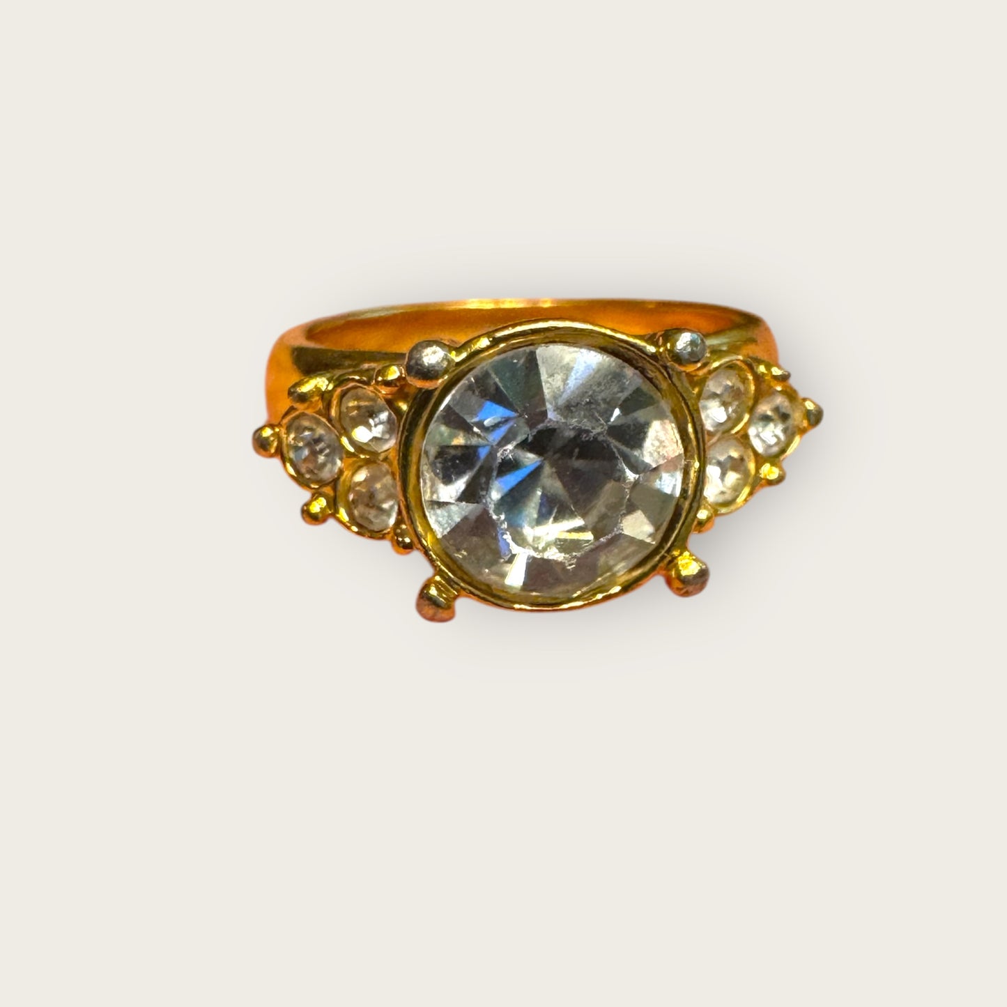 Vintage Monet Crystal Solitaire Cocktail Ring – Size 6.5 – Radiant Mid-Century Glamour