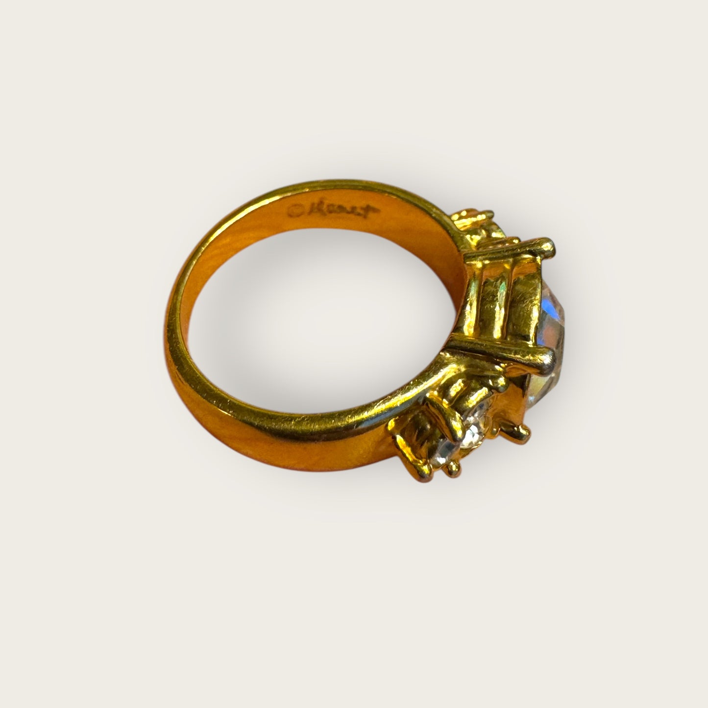 Vintage Monet Crystal Solitaire Cocktail Ring – Size 6.5 – Radiant Mid-Century Glamour