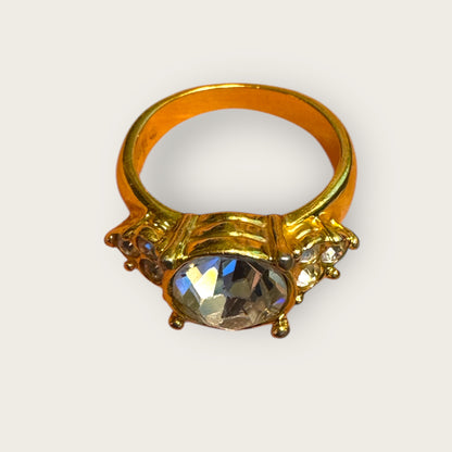 Vintage Monet Crystal Solitaire Cocktail Ring – Size 6.5 – Radiant Mid-Century Glamour
