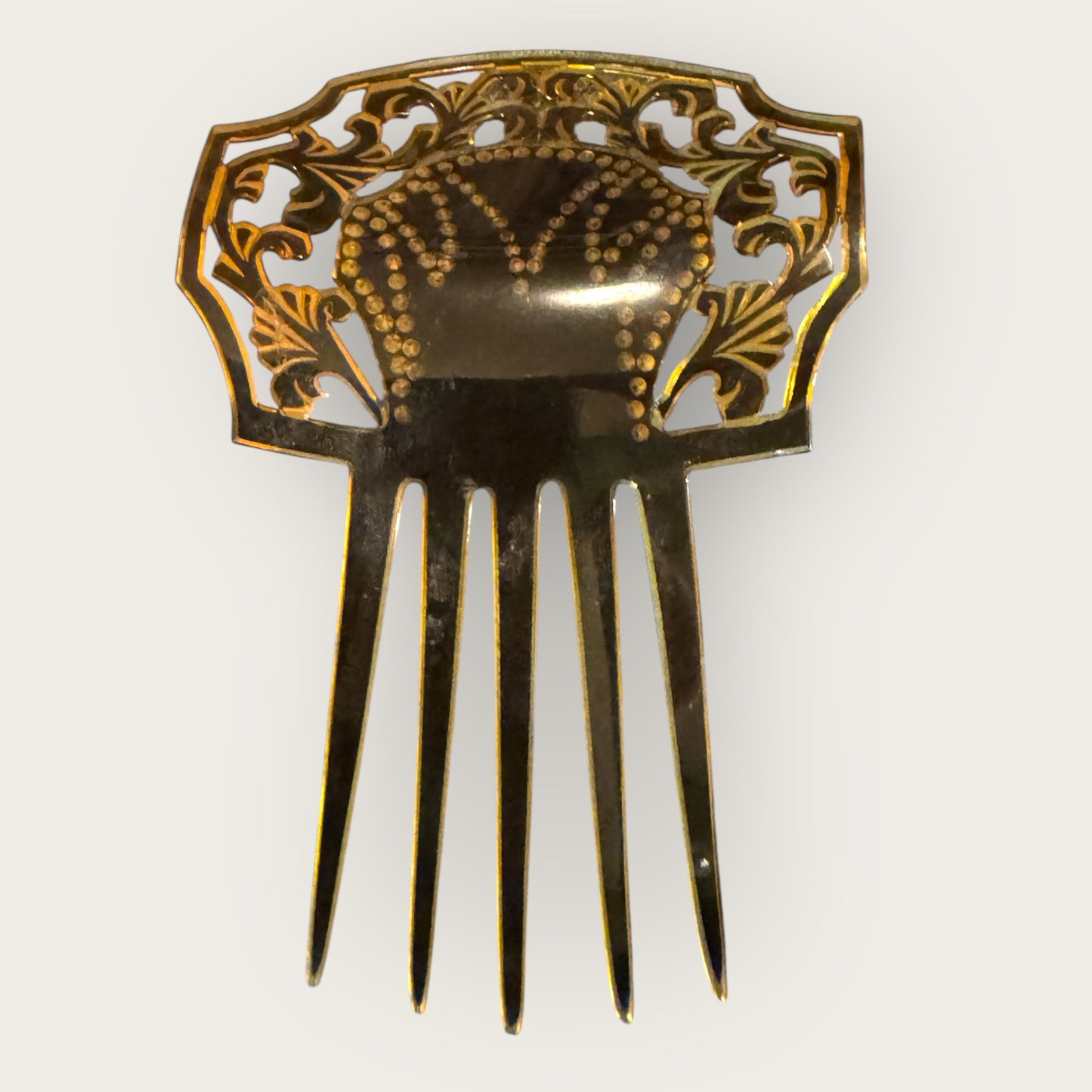 Antique Art Nouveau Celluloid Hair Comb with Pink Rhinestones – Early 1900s Ornamental Hair Accessory