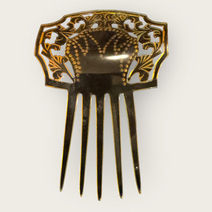 Antique Art Nouveau Celluloid Hair Comb with Pink Rhinestones – Early 1900s Ornamental Hair Accessory