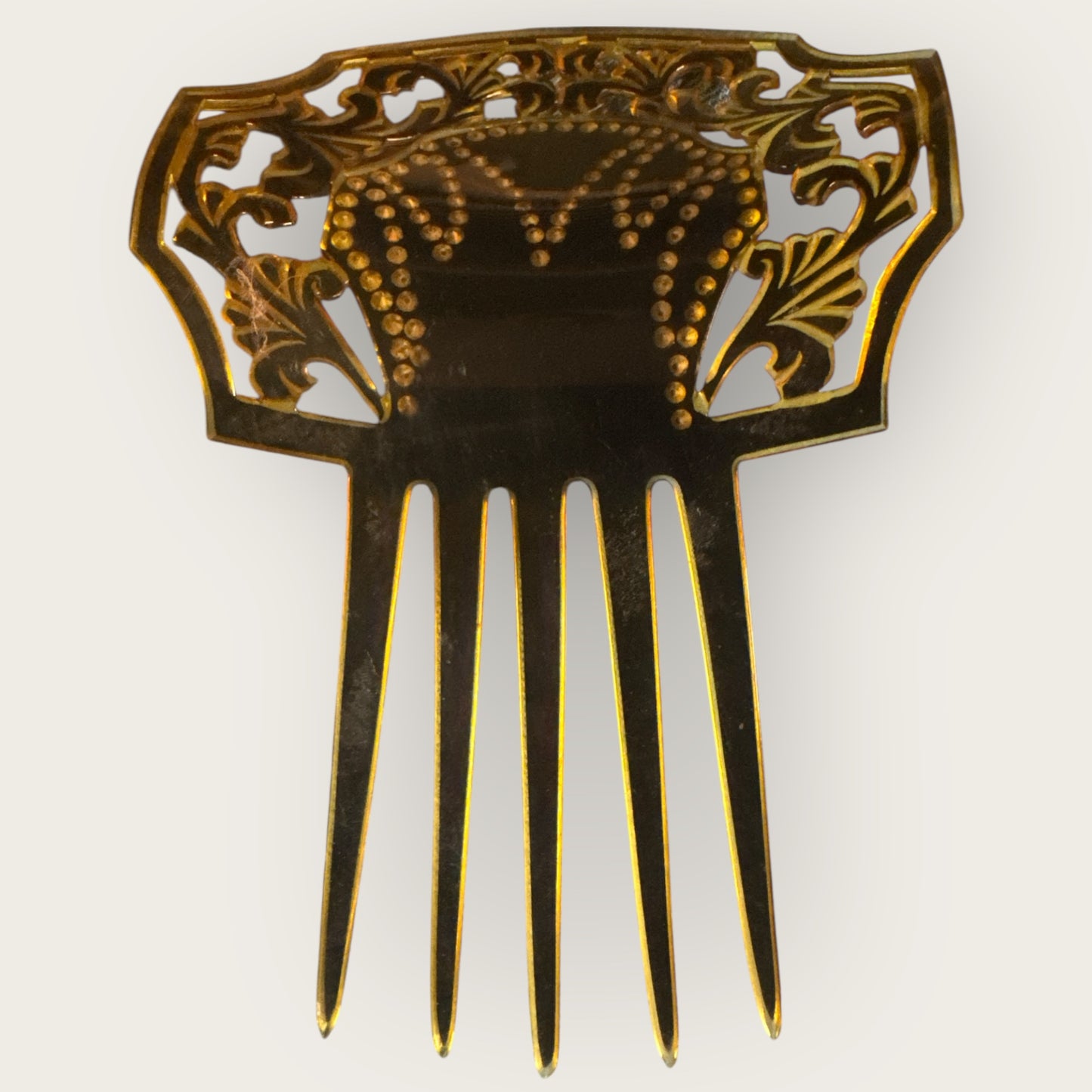Antique Art Nouveau Celluloid Hair Comb with Pink Rhinestones – Early 1900s Ornamental Hair Accessory