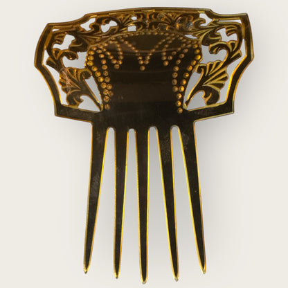 Antique Art Nouveau Celluloid Hair Comb with Pink Rhinestones – Early 1900s Ornamental Hair Accessory