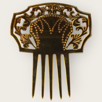 Antique Art Nouveau Celluloid Hair Comb with Pink Rhinestones – Early 1900s Ornamental Hair Accessory