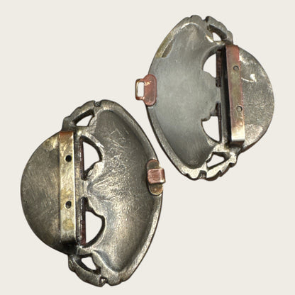 Antique Art Nouveau Glass Cabochon Floral Belt Buckle – Hand-Set Multi-Color Stones | Early 1900s Ornamental Accessory