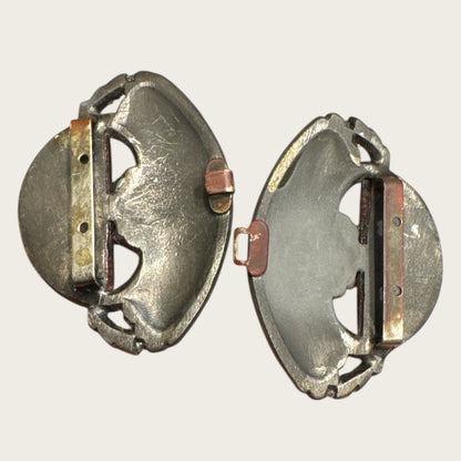 Antique Art Nouveau Glass Cabochon Floral Belt Buckle – Hand-Set Multi-Color Stones | Early 1900s Ornamental Accessory