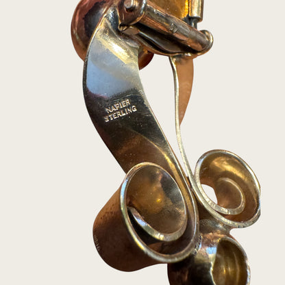 Vintage Napier Sterling Silver Art Moderne Dress Clips – Sculptural Ribbon Swirl Pair (c. 1939–1943)