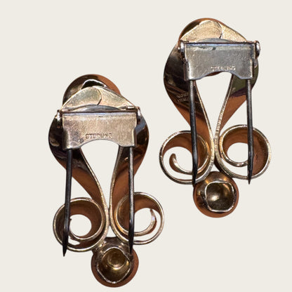Vintage Napier Sterling Silver Art Moderne Dress Clips – Sculptural Ribbon Swirl Pair (c. 1939–1943)