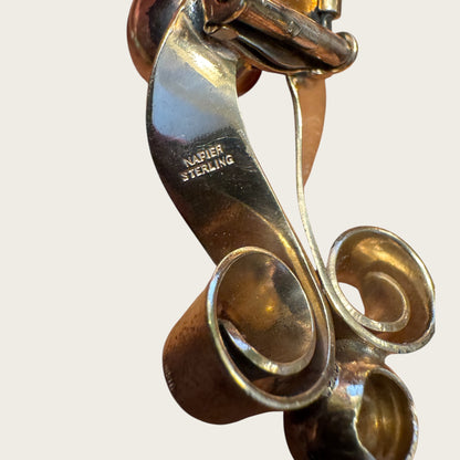 Vintage Napier Sterling Silver Art Moderne Dress Clips – Sculptural Ribbon Swirl Pair (c. 1939–1943)