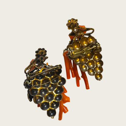 Antique Genuine Coral Floral & Grapevine Scatter Pin Duo – Hand-Wired Branch Coral, c. 1920s–1930s