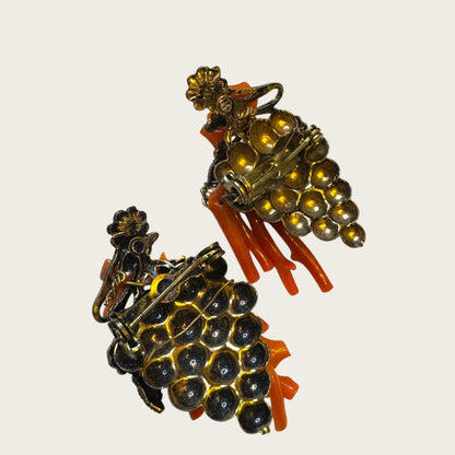 Antique Genuine Coral Floral & Grapevine Scatter Pin Duo – Hand-Wired Branch Coral, c. 1920s–1930s