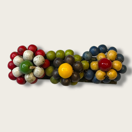Vintage Handcrafted Wooden Bead Floral Brooch – Colorful 1930s Folk-Art Accessory