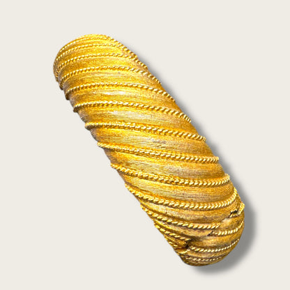 Vintage Crown Trifari Textured Gold Oval Cuff Bracelet – Bold Mid-Century Statement