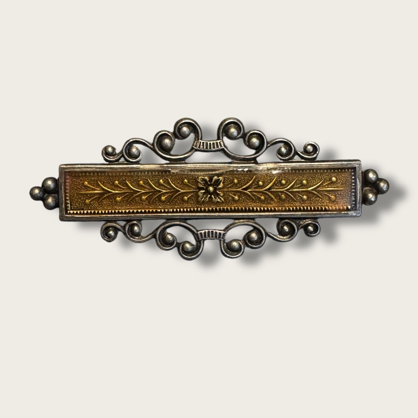 Antique Art Nouveau–Deco Transitional Bar Brooch with Trombone Clasp | 1910s–1920s