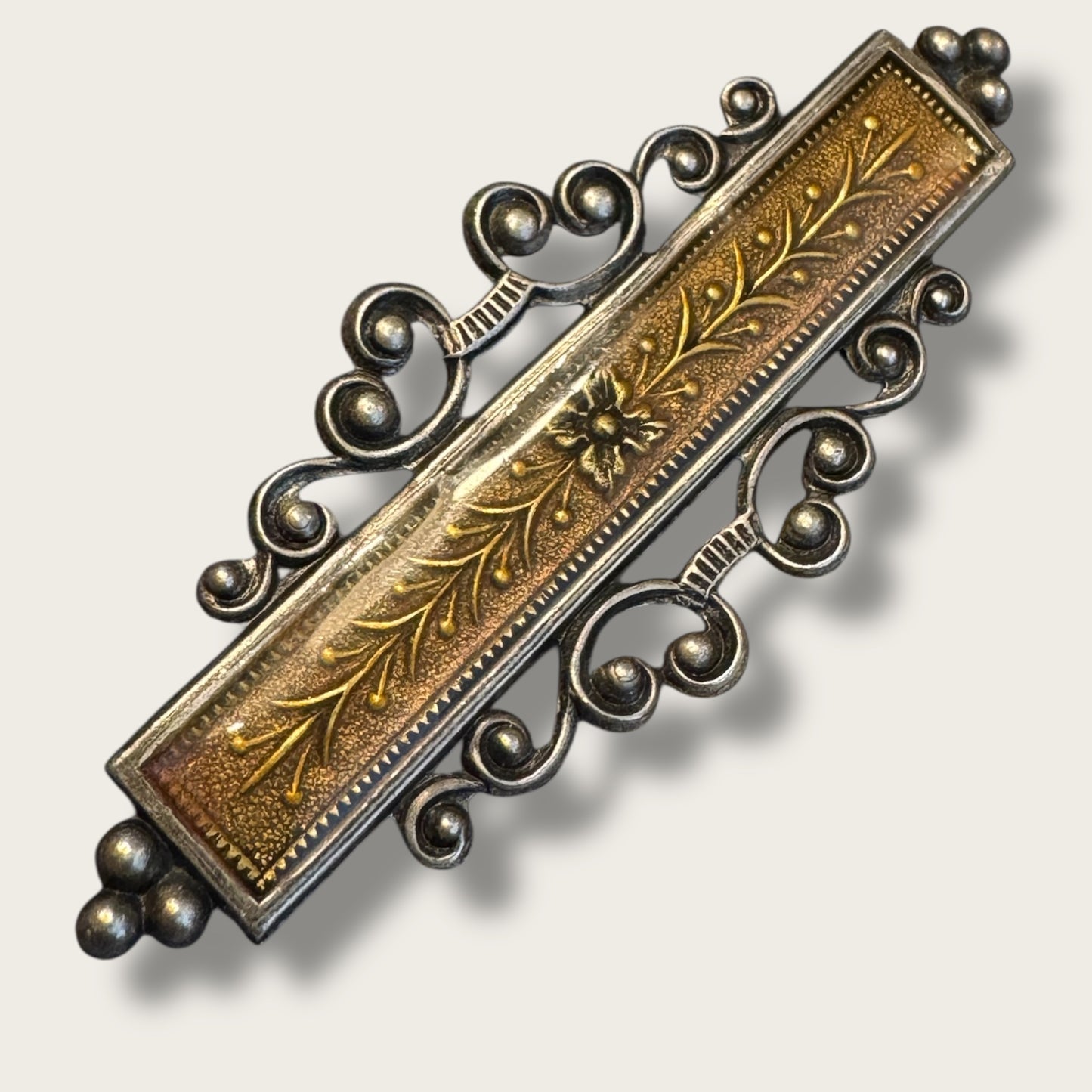 Antique Art Nouveau–Deco Transitional Bar Brooch with Trombone Clasp | 1910s–1920s