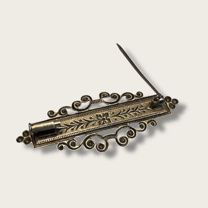 Antique Art Nouveau–Deco Transitional Bar Brooch with Trombone Clasp | 1910s–1920s