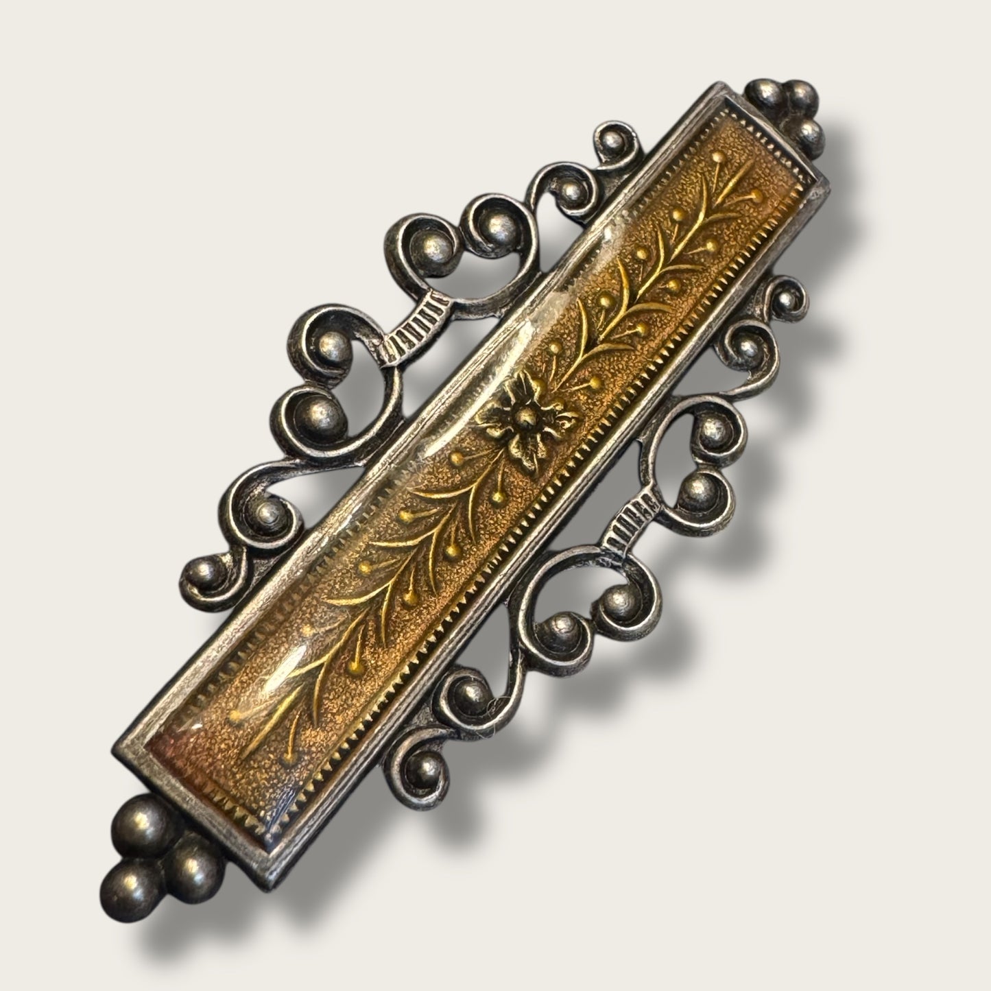 Antique Art Nouveau–Deco Transitional Bar Brooch with Trombone Clasp | 1910s–1920s