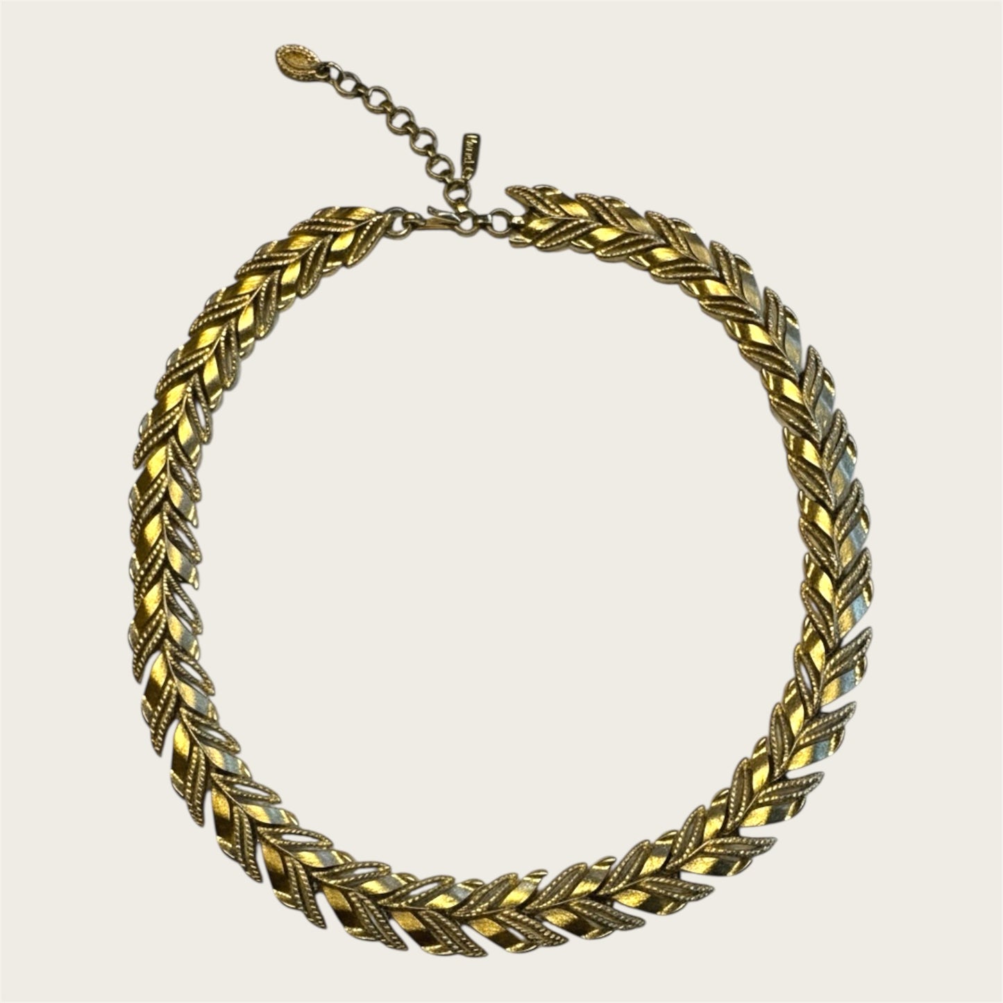 Vintage Monet Brushed Gold Leaf-Link Articulated Choker Necklace