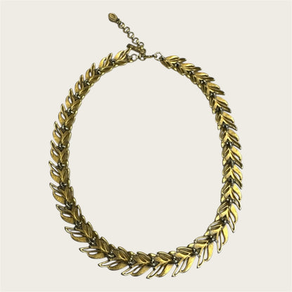 Vintage Monet Brushed Gold Leaf-Link Articulated Choker Necklace
