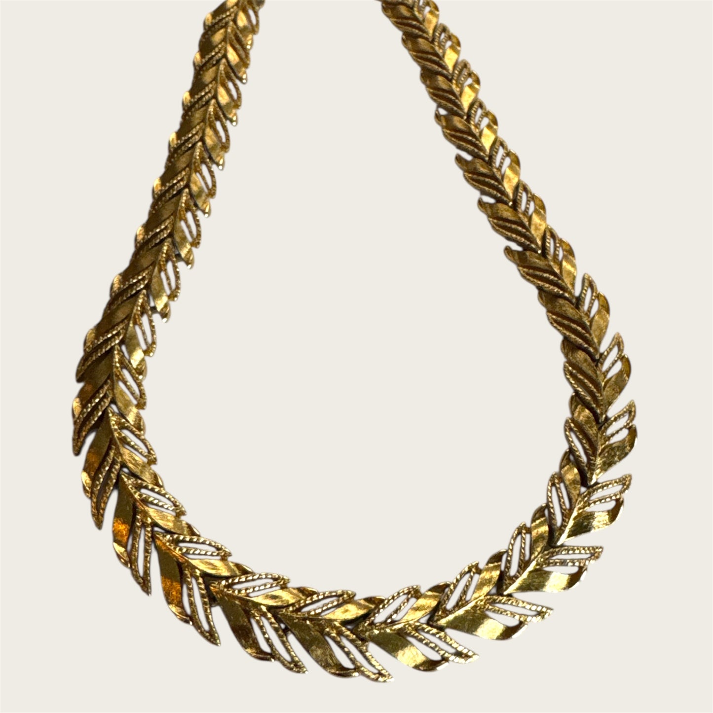 Vintage Monet Brushed Gold Leaf-Link Articulated Choker Necklace