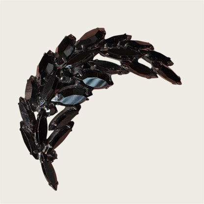 Vintage Japanned Black Marquise Leaf Brooch – Black Glass & Smoky Accents