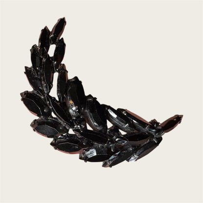 Vintage Japanned Black Marquise Leaf Brooch – Black Glass & Smoky Accents