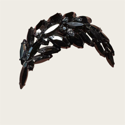 Vintage Japanned Black Marquise Leaf Brooch – Black Glass & Smoky Accents