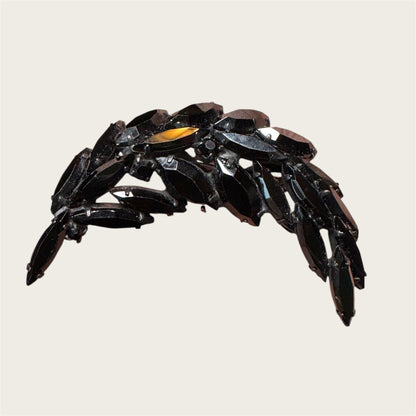 Vintage Japanned Black Marquise Leaf Brooch – Black Glass & Smoky Accents