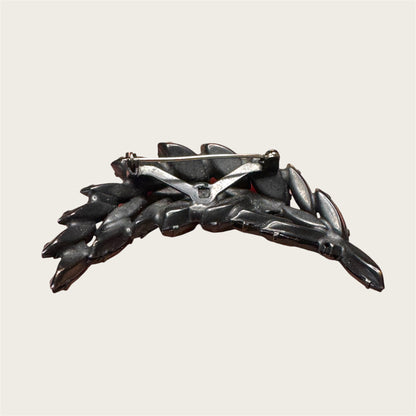 Vintage Japanned Black Marquise Leaf Brooch – Black Glass & Smoky Accents