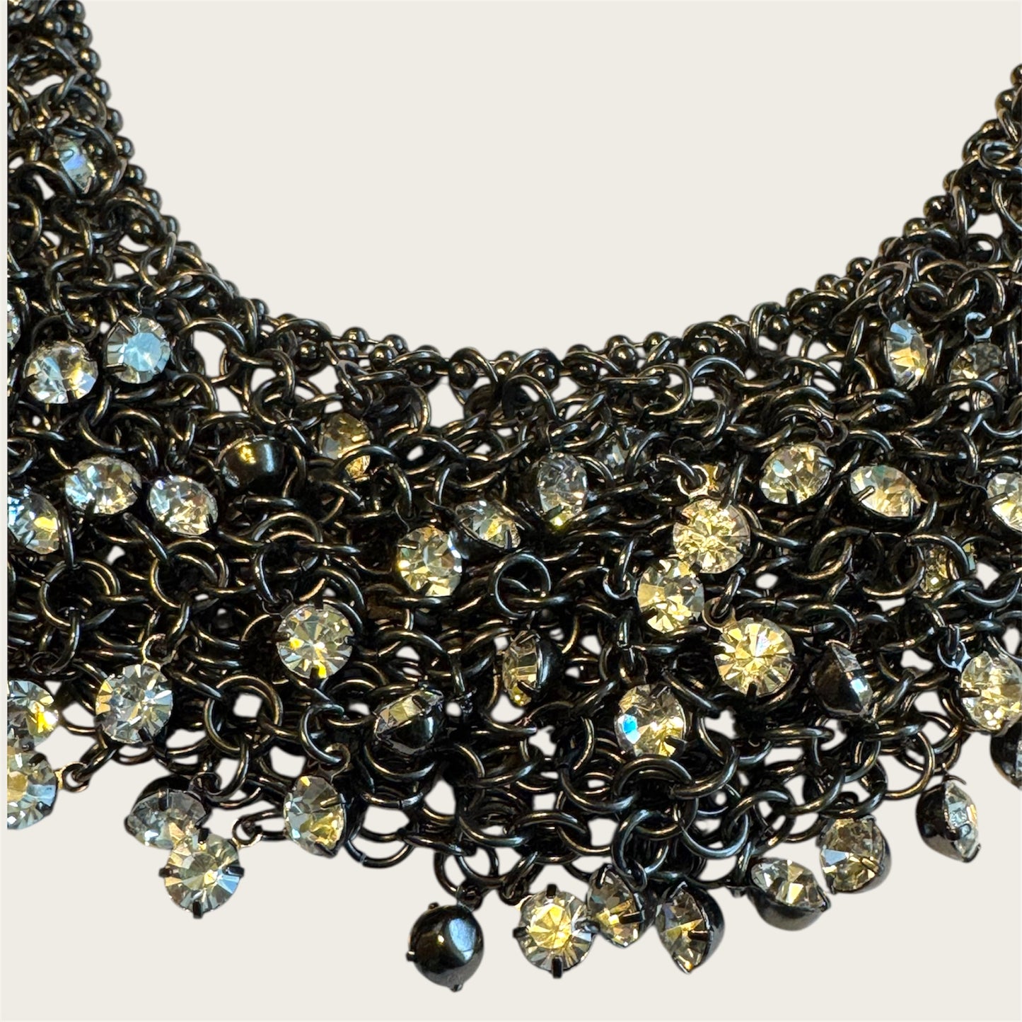 Graziano Black Mesh Waterfall Crystal Collar Necklace – Runway Statement Piece