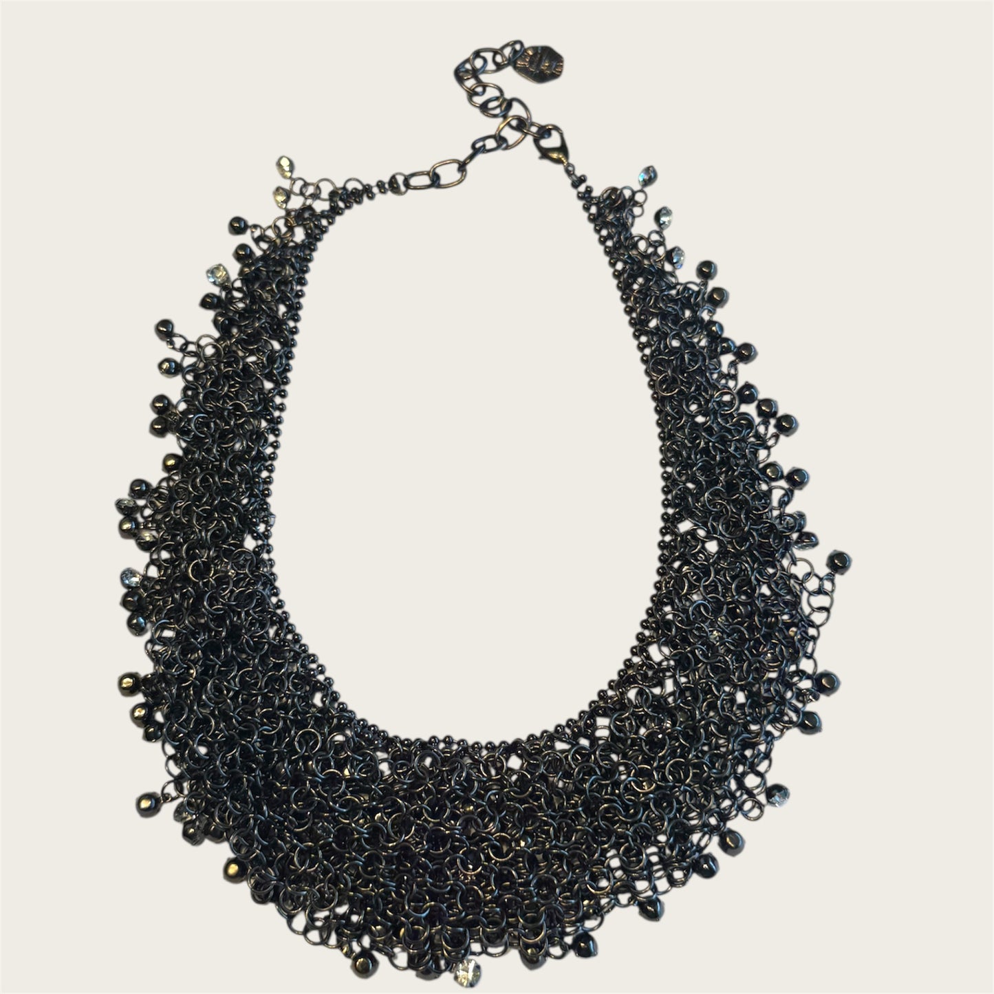 Graziano Black Mesh Waterfall Crystal Collar Necklace – Runway Statement Piece