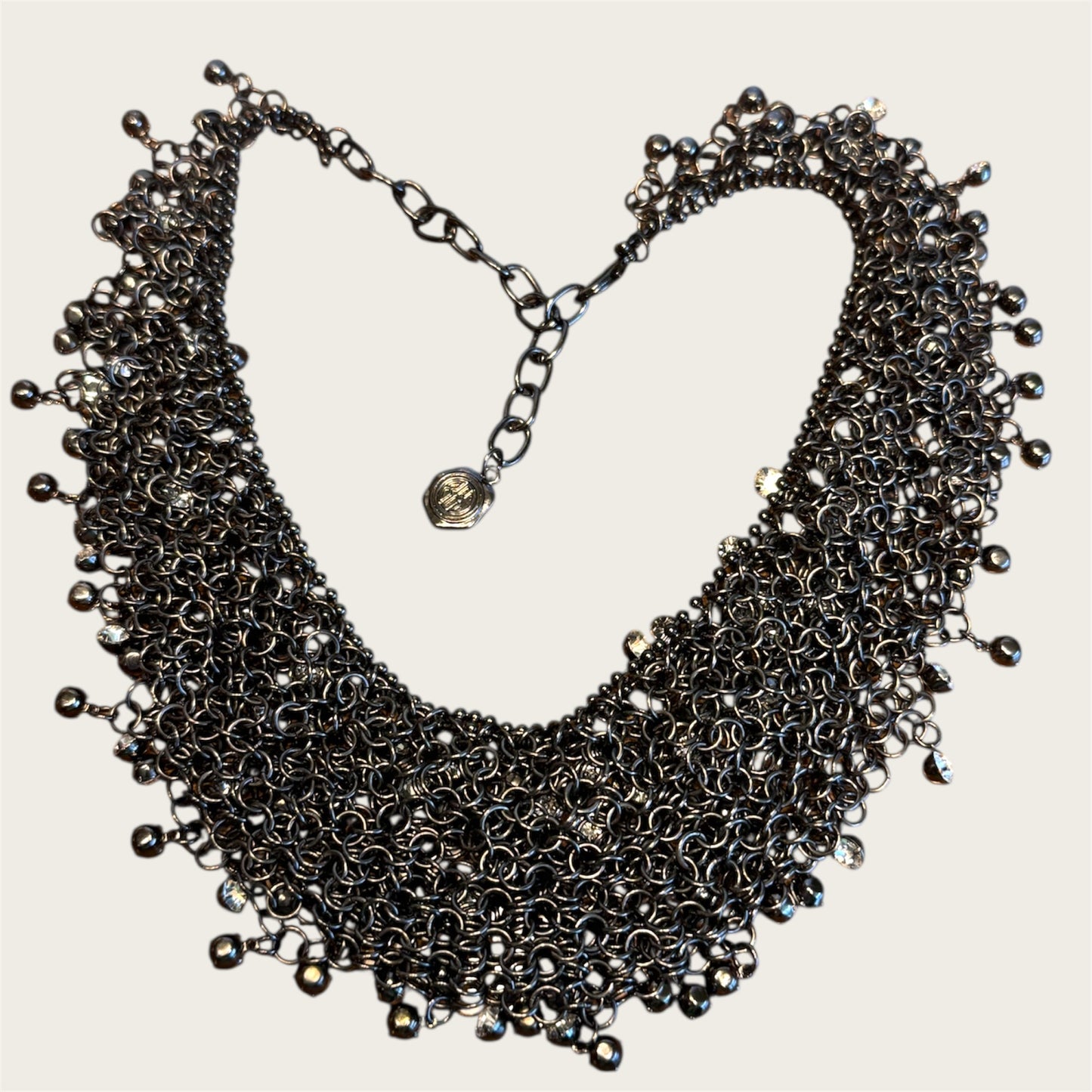 Graziano Black Mesh Waterfall Crystal Collar Necklace – Runway Statement Piece