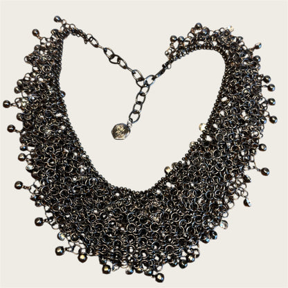 Graziano Black Mesh Waterfall Crystal Collar Necklace – Runway Statement Piece